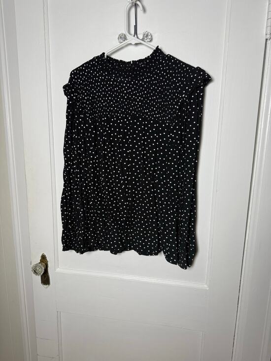 LOFT Tops - Loft Black White Polka Dot Smocked Ruffle Girly Relaxed Blouse Top Women's XL